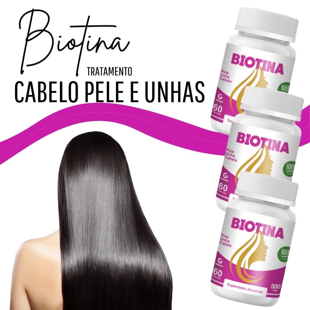 Kit 3 Biotina   Genature Firmeza Crescimento Saúde Cabelos Unhas Pele Envio Imediato