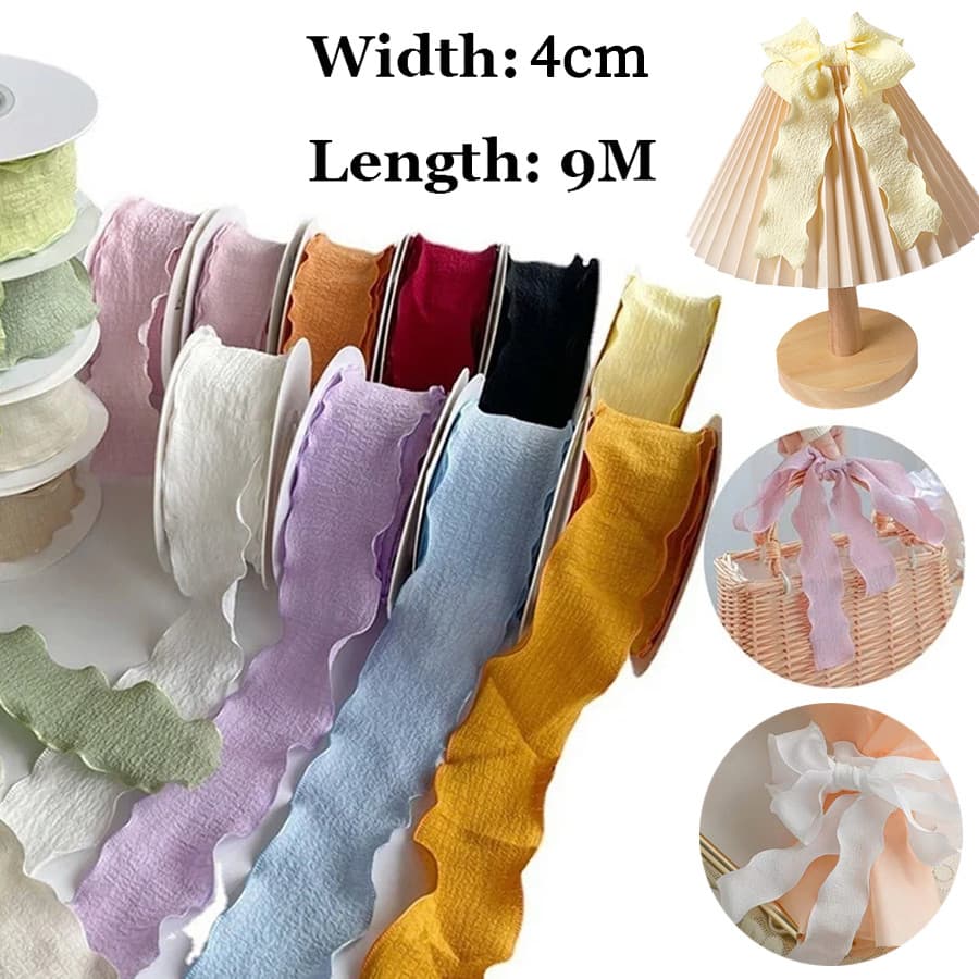 4cm * 10 Jardas Fitas De Fio Rabo De Peixe Borda Ondulada Fita De Chiffon Plissada Presentes Material De Embalagem Casamento Aniversário Festa De Natal Flor Decoração DIY