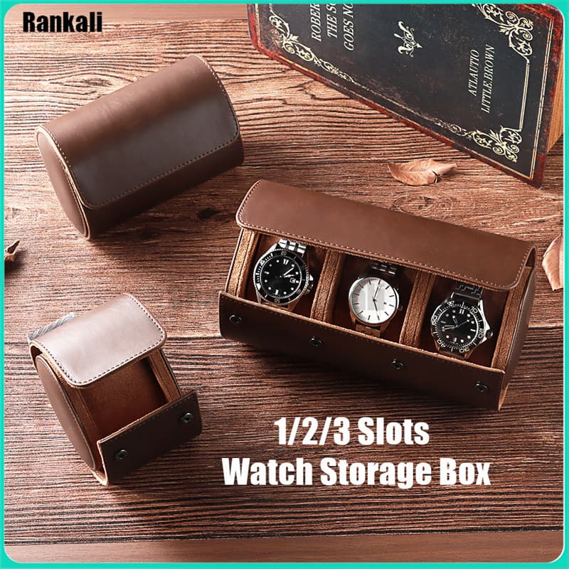 ​ 1/2/3 Slots Caixa De Armazenamento De Relógio De Viagem Portátil Rolo Couro Vintage Caso Organizador Display Seguro Al