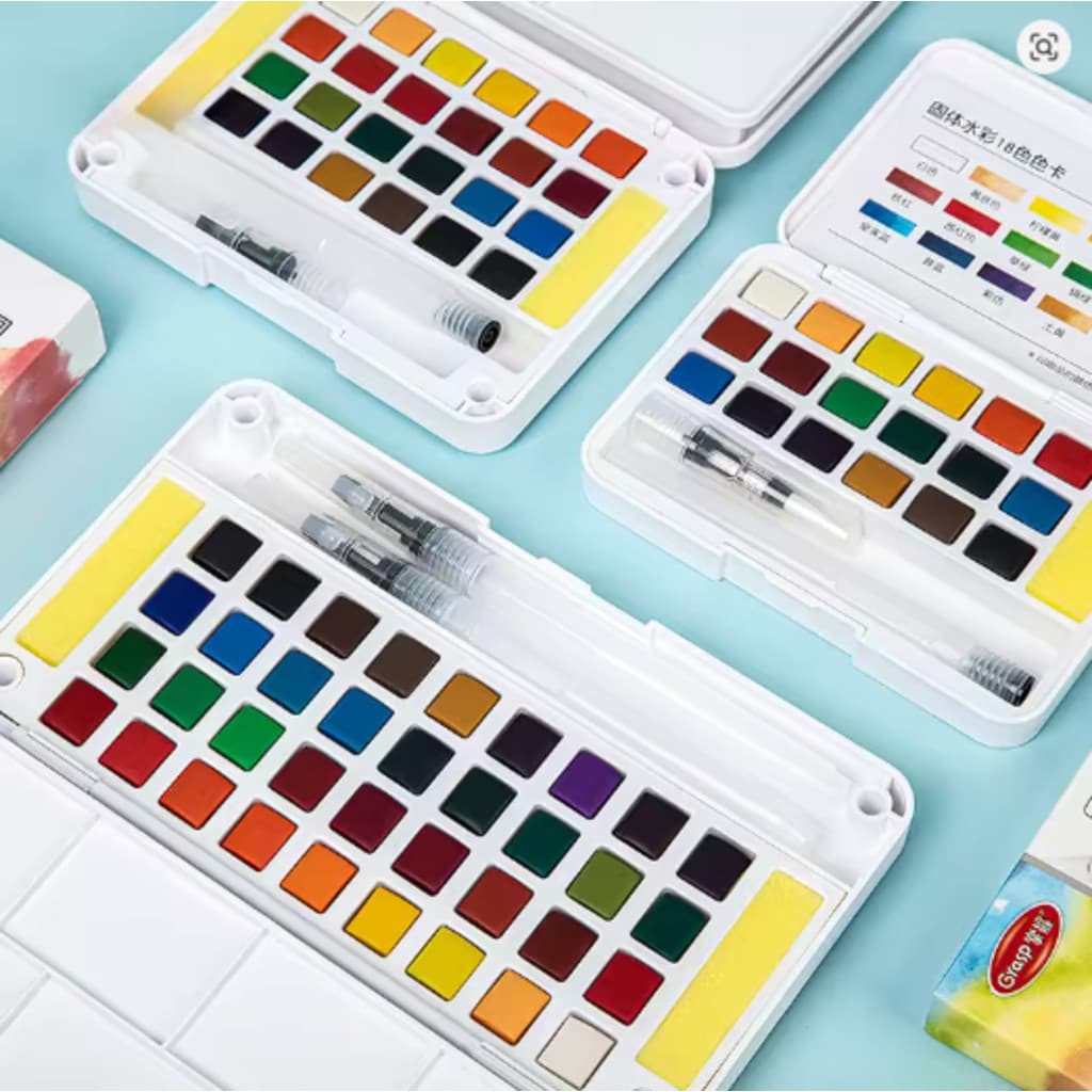 Aquarela Portátil com 12/36/48 Cores e Pincel | Ideal p/ Estudantes e Artistas