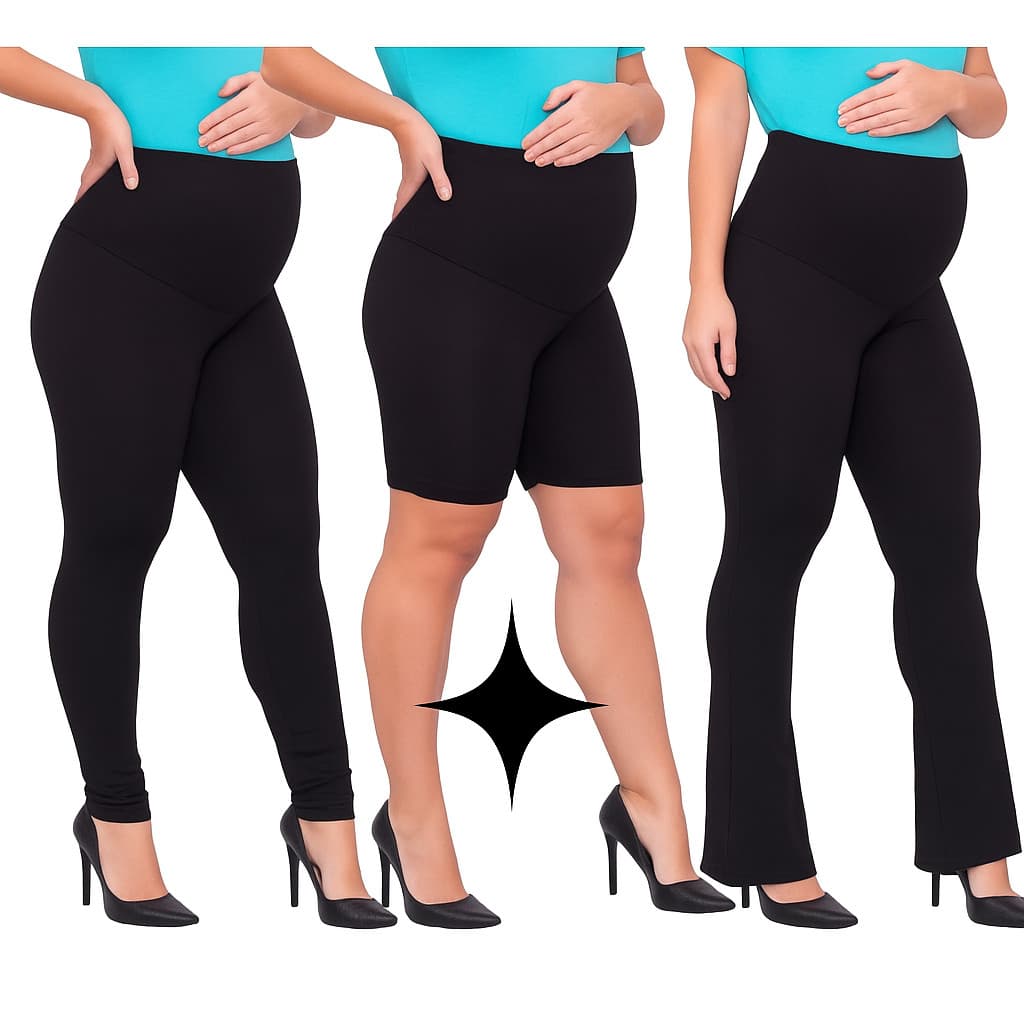 Kit 3 peças Gestante Bermuda Flare Legging Super Suplex