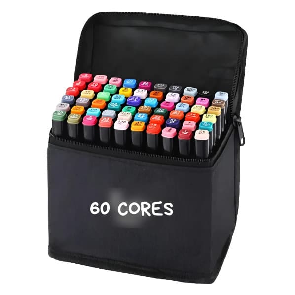 Kit 60 Canetas Marcadoras Cores Vibrantes Ponta Dupla Para Colorir