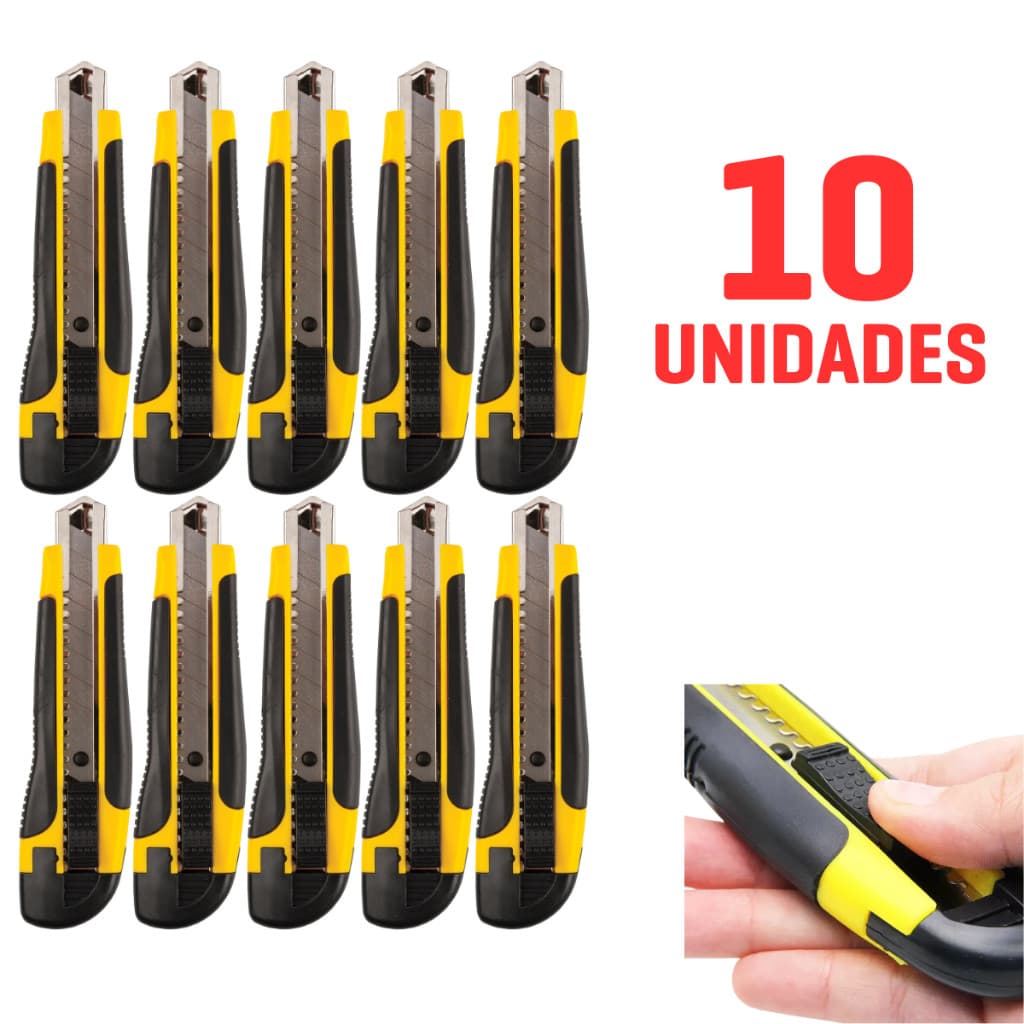 Kit 10 Estilete Profissional Lâmina 18mm Alta Qualidade Precisão Emborrachado.