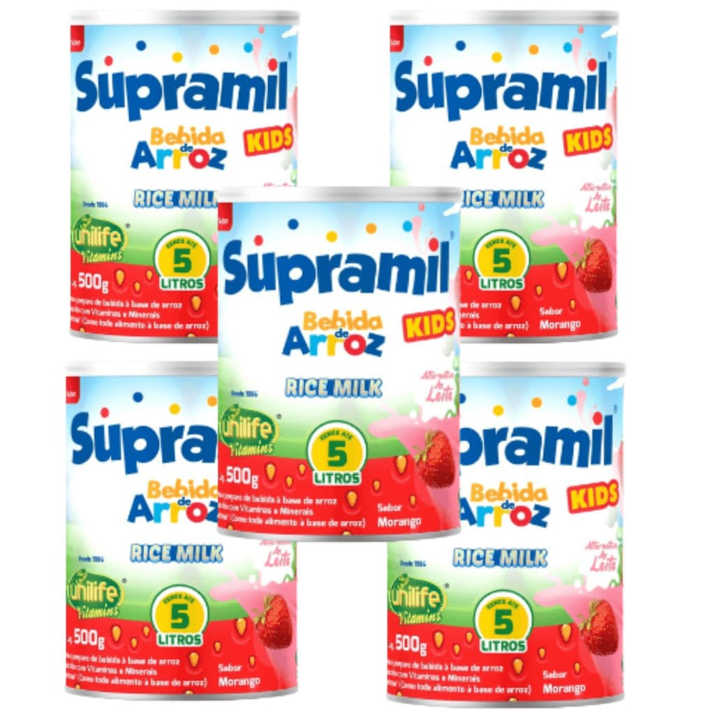 Kit 5 Bebida De Arroz Kids S/ Lactose Morango 500g Unilife