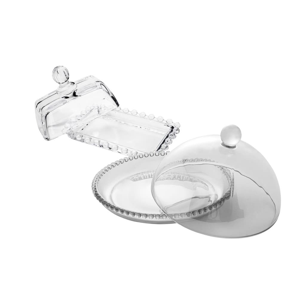 Kit Queijeira com Tampa 20x12cm e Manteigueira 14x9cm de Cristal Pearl Wolff