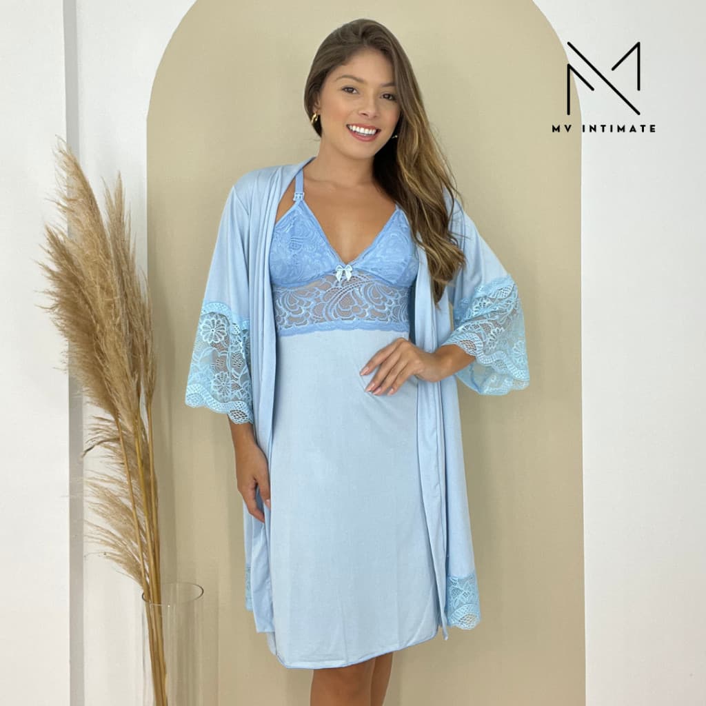 Kit de Robe e Camisola sem Bojo de Microfibra Light de amamentação Feminina