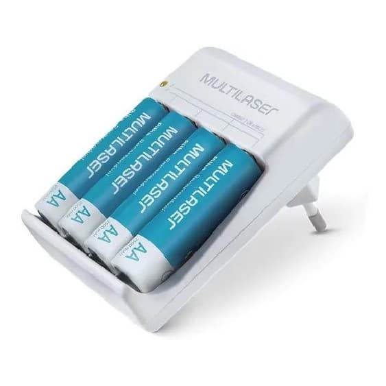 Carregador De Pilhas Aa/Aaa Multilaser Cb054 Bivolt + 4 Pilhas AA Recarregáveis