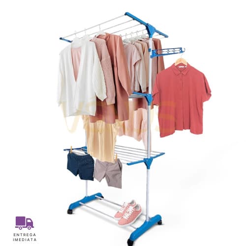 Varal Grande de Chao 3 Andares Com Rodas Reforçados e Retráteis Suporta Até 30 Kg