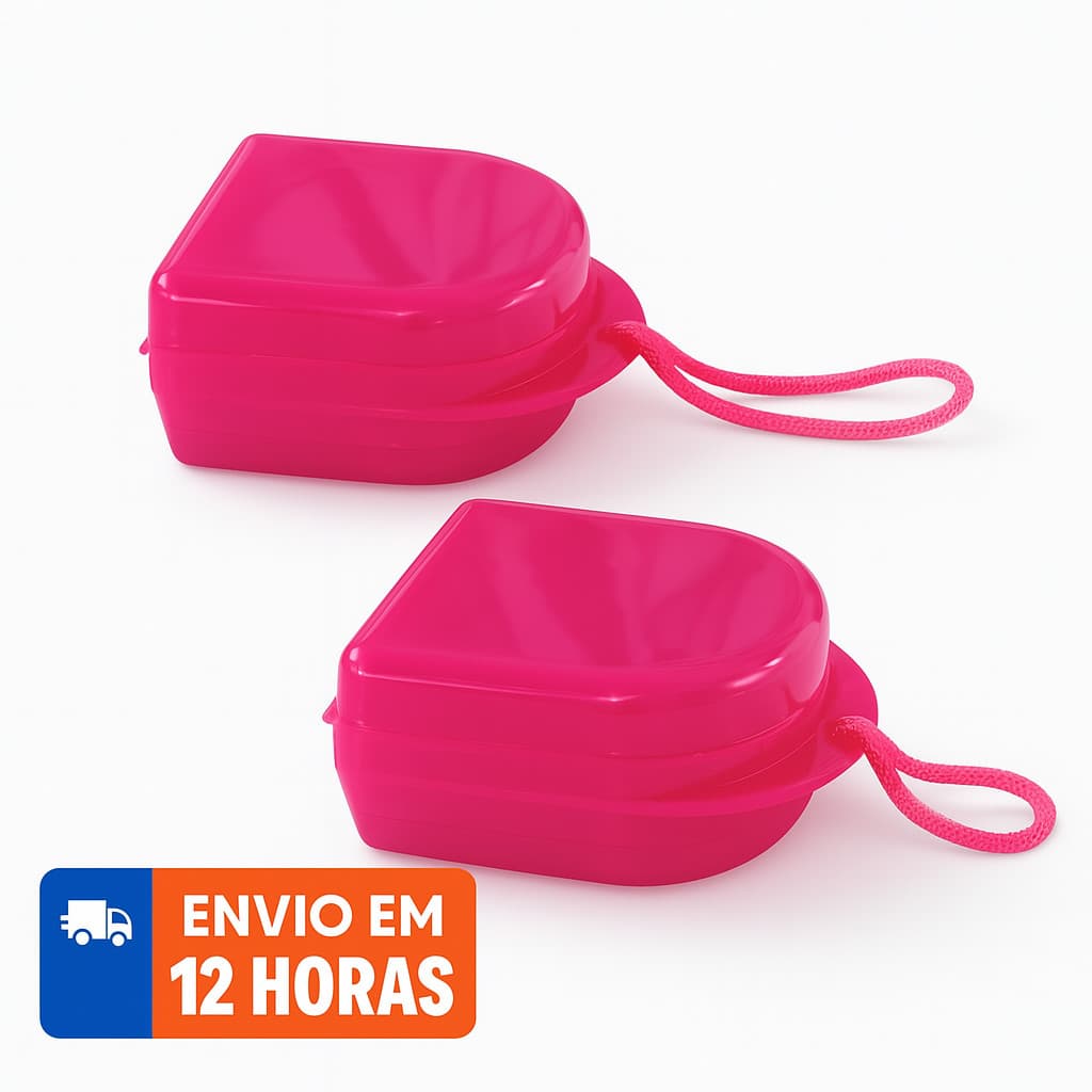 Caixinha para Aparelho Ortodôntico - 2 Un Aromatizado Tutti Frutti, Protetor Bucal Bruxismo  Rosa