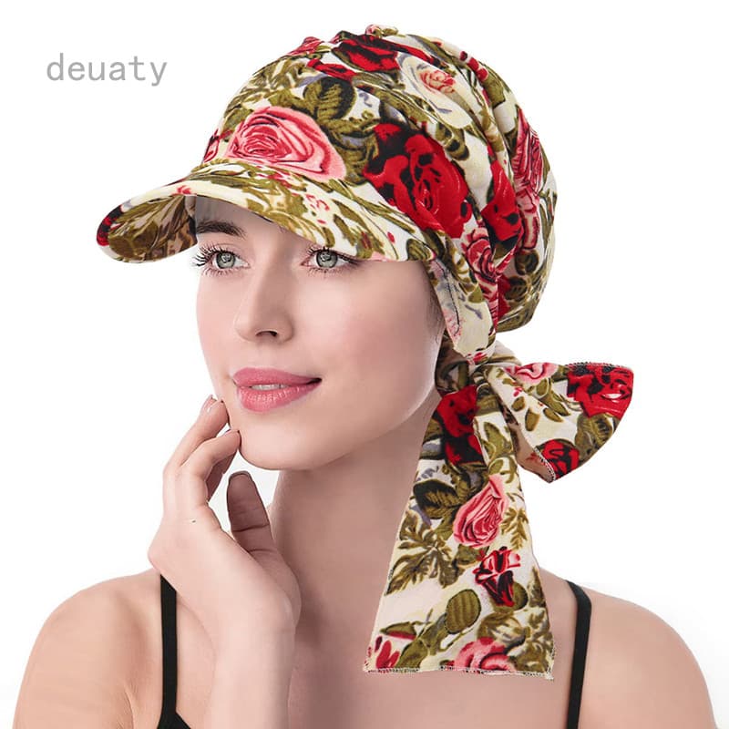 Deauty Chapéu De Lenço Ajustável Com Estampa Floral Feminino Bandana Aba Boné Viseira De Sol Turbante Pré-Amarrado De Ca
