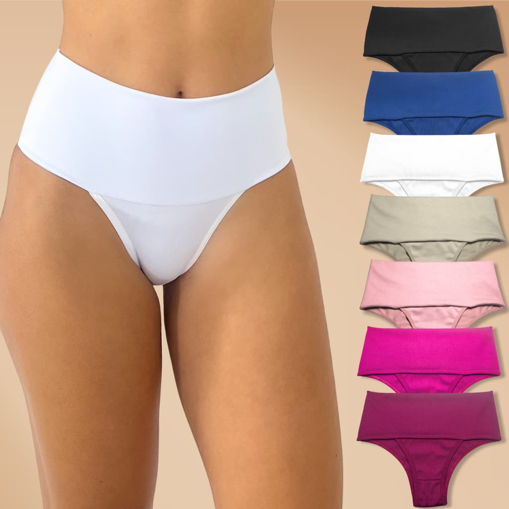 Kit até 10 Calcinhas Cintura Alta Modeladora Rupee Em Cores Sortidas