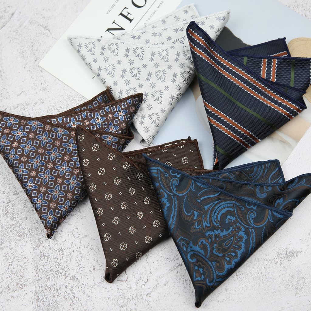Acessórios De Terno Lenços Masculinos Formal Negócios Casual Casamento Bolso Listras Quadradas Floral Marrom Branco