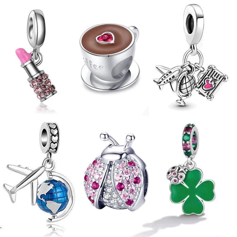 Berloque Encantos Prata 925 Trevo Mar Tartaruga Cereja Acessórios Pulseira Contas Amantes Diamante Incrustado