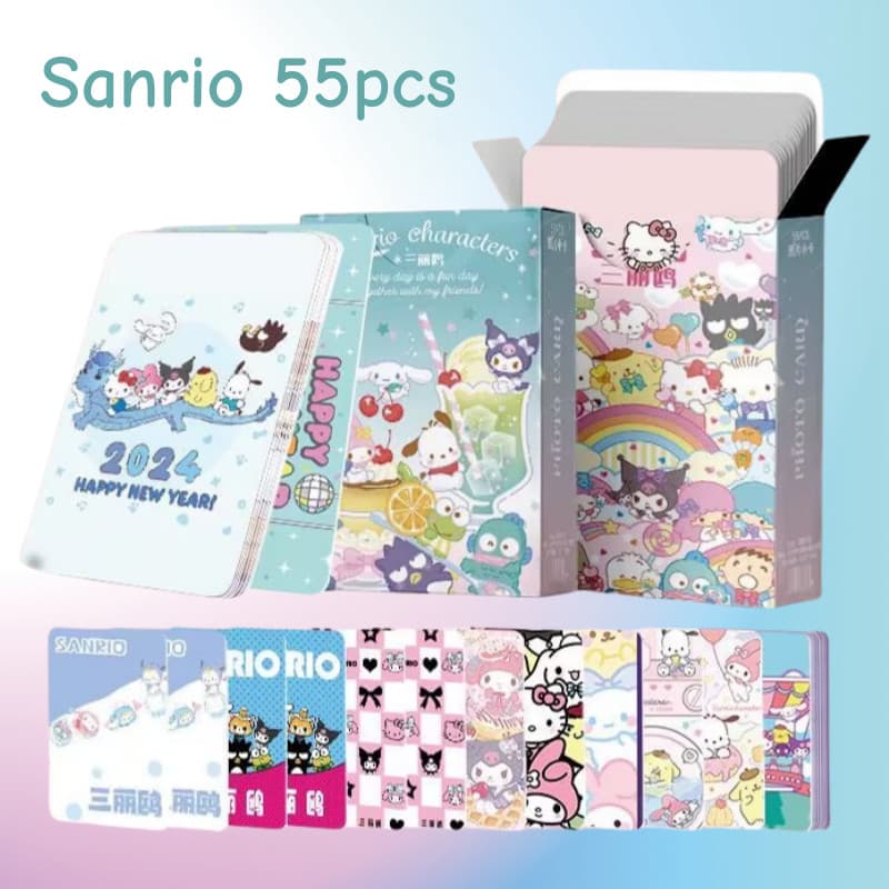 50-55pcs Manga Manhwa Sanrio Laser Holográfico Lomo Cartões Cinnamoroll Kuromi Melody Pochacco Photocards Canela Kitty P