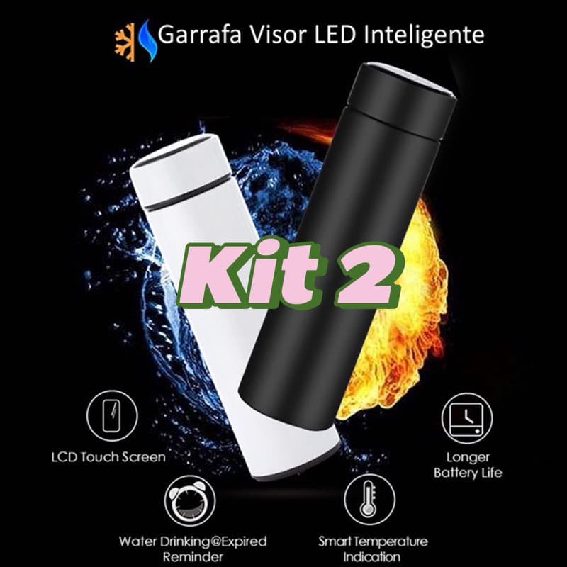 Kit 2 Garrafa Térmica Inox Inteligente Com Medidor De Temperatura Ideal Para Viagens Escritório 500ml radimi