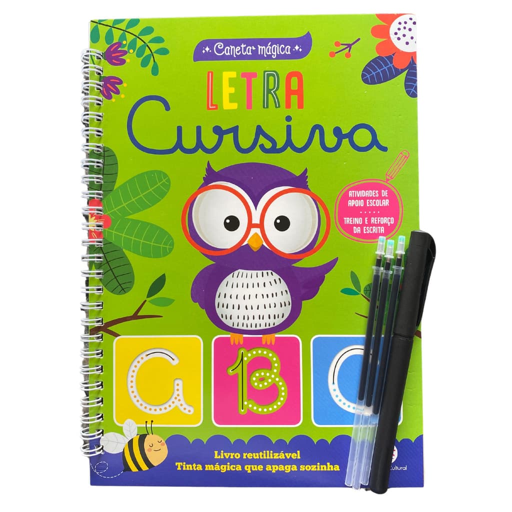 Livro de Atividades Letra CURSIVA Caligrafia Sílabas Palavras Caneta mágica reutilizável brinquedo