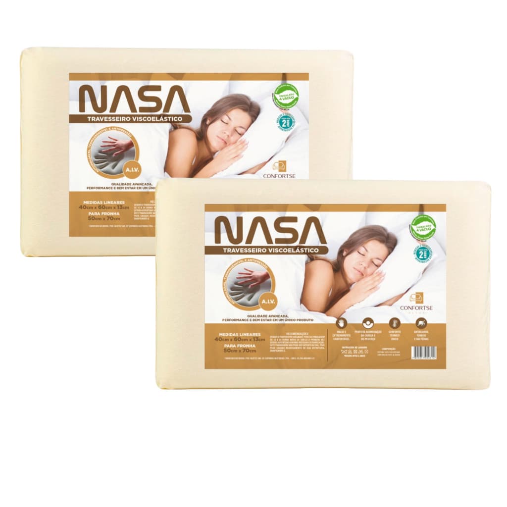 Kit Com 2 Travesseiro Nasa-X Original Viscoélastico Alto Antialérgico Antiácaro Macio