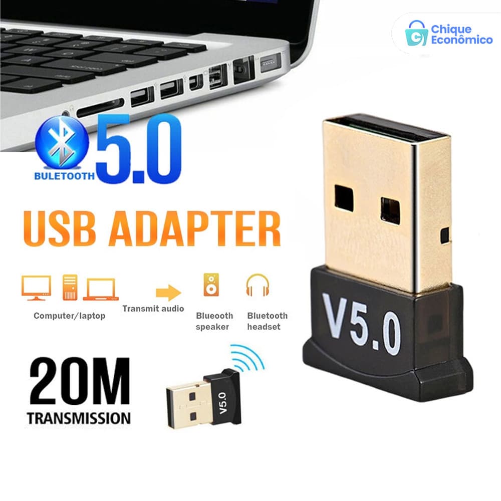 Adaptador Receptor USB Bluetooth 5.0 Wireless para Áudio em Notebook e Carro