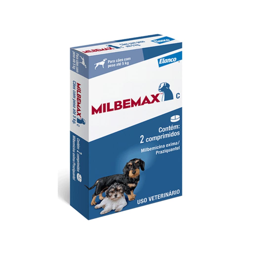 VERMIFUGO MILBEMAX C PRA CAES PEQUENOS ATE 5KG 2 COMPRIMIDOS