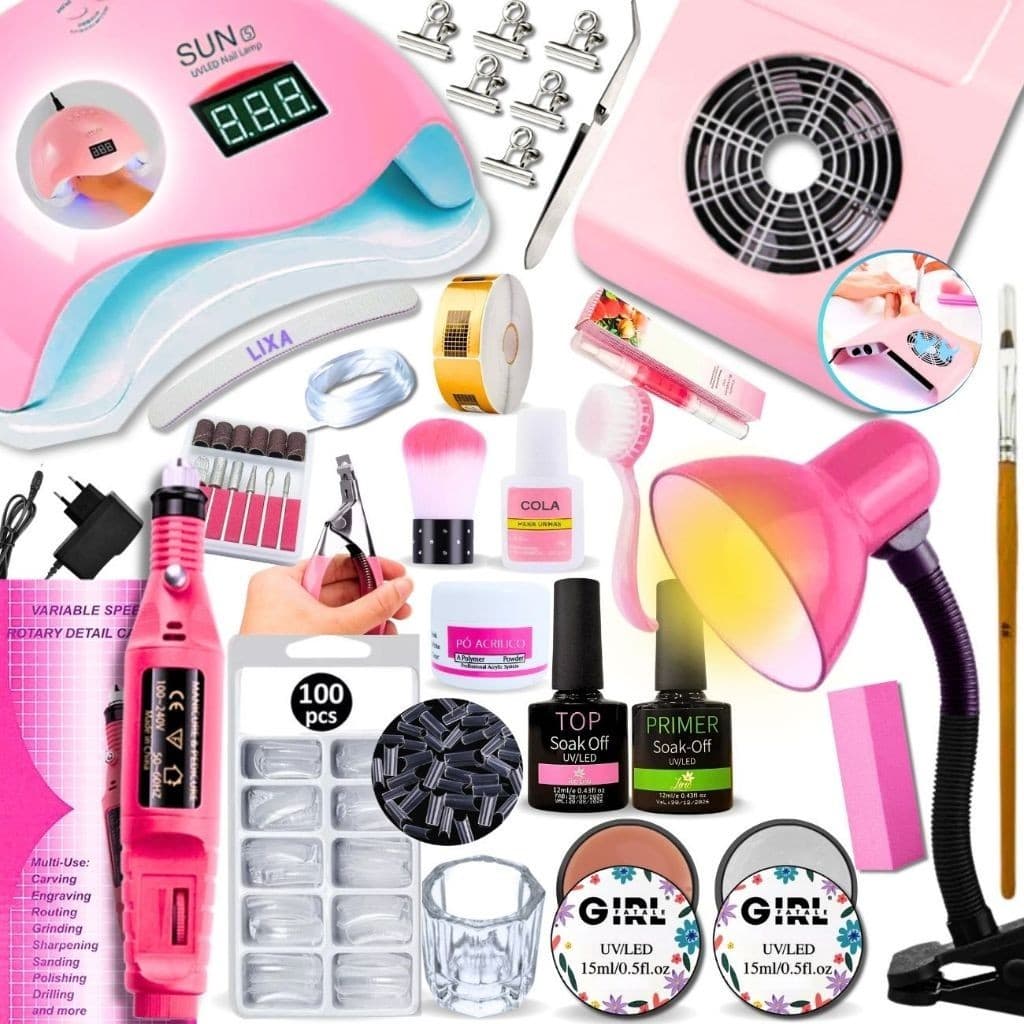 Kit Alongamento de Unha em Gel Completo Cabine Sun Lixadeira Elétrica Luminária - Envio Imediato