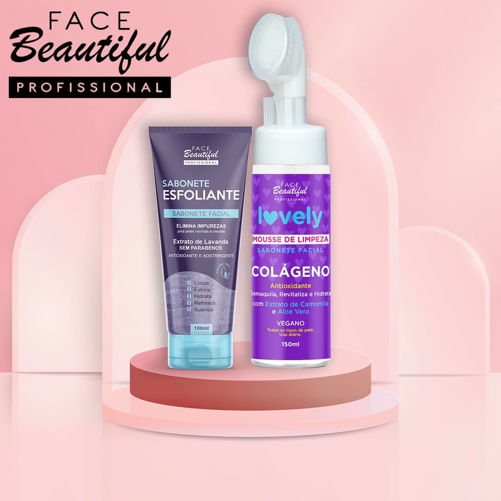 Kit Skin Care Sabonete Esfoliante Facial Mousse Espumante Face Beautiful