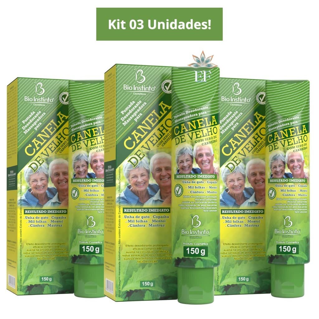 Kit Com 3 Pomada Massageadora Canela De Velho 150g Bio Instinto