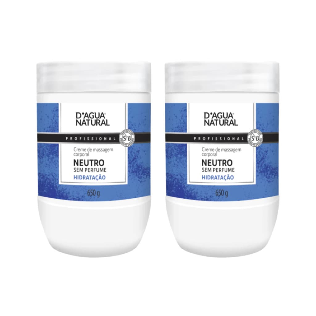 Kit 2x Creme Corporal Neutro 650g D'agua Natural - Profissional para Massagem