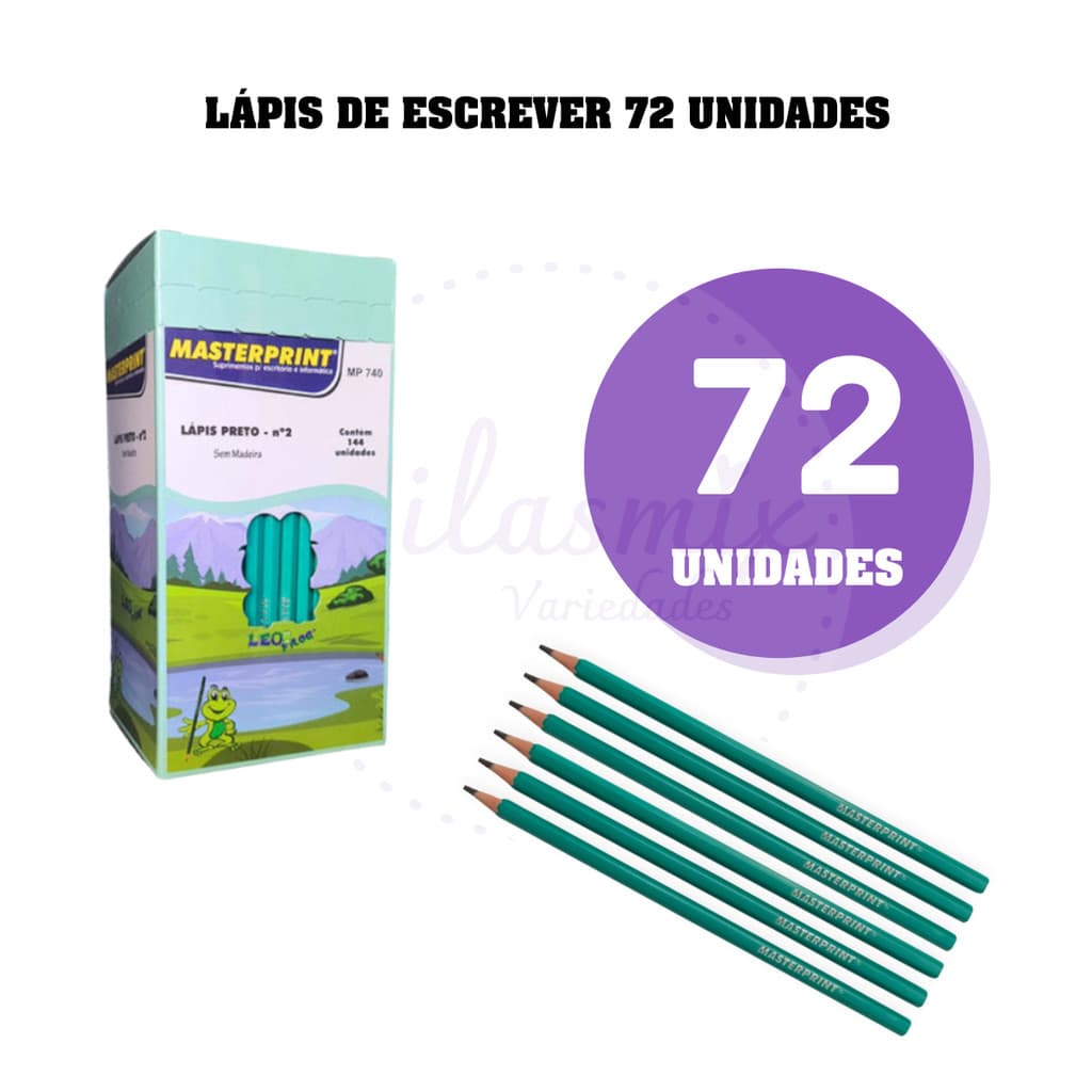 Lápis de Escrever Preto Nº2 Caixa Com 72 Unidades Material Escolar Escola Estudos Masterprint