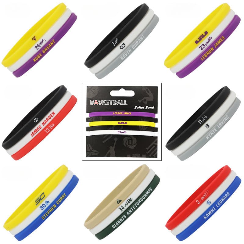 Conjunto De Três Peças De Pulseira De Silicone Fino De Basquete