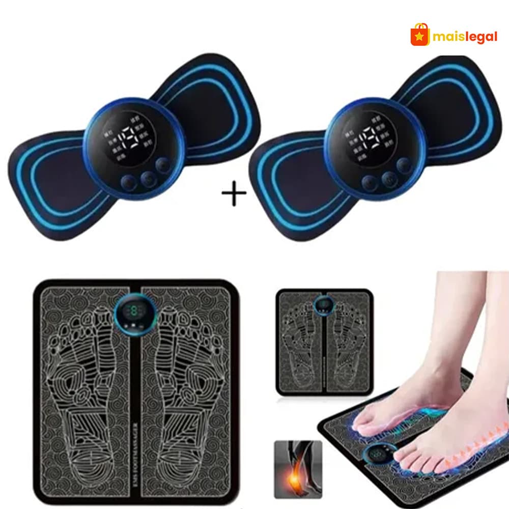 Kit Mini Massageador Elétrico Portátil Recarregável Alívio Dor Muscular Adesivo Massagem Corpo Ombro E massageador de pé