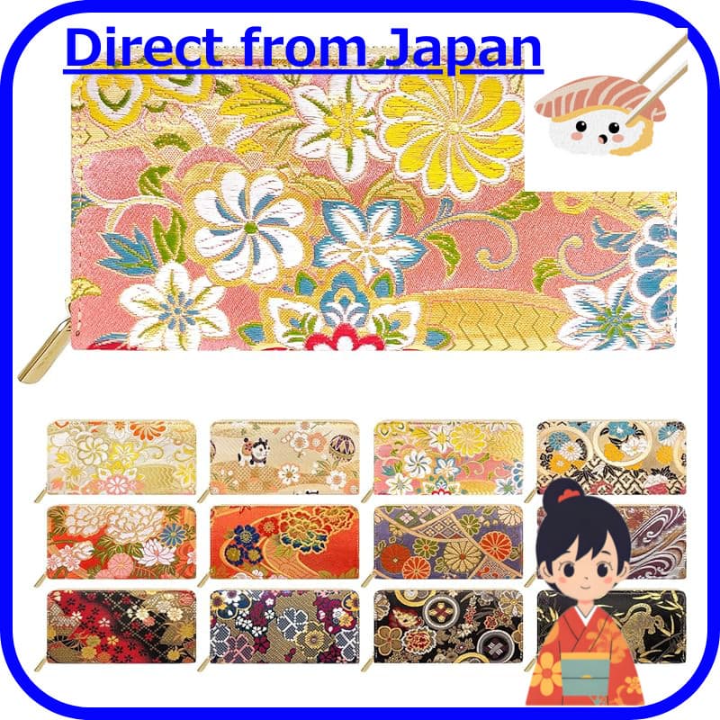 [leo&aoi] Nishijin-ori Long Wallet - Round Zipper Style with Card Slots and Coin Pocket