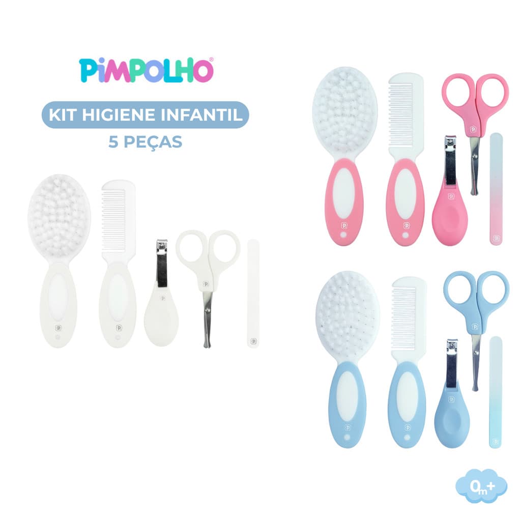 Kit Cuidados E Higiene Bebê Pente Escova E Cortador De Unha Pimpolho Para Viagem