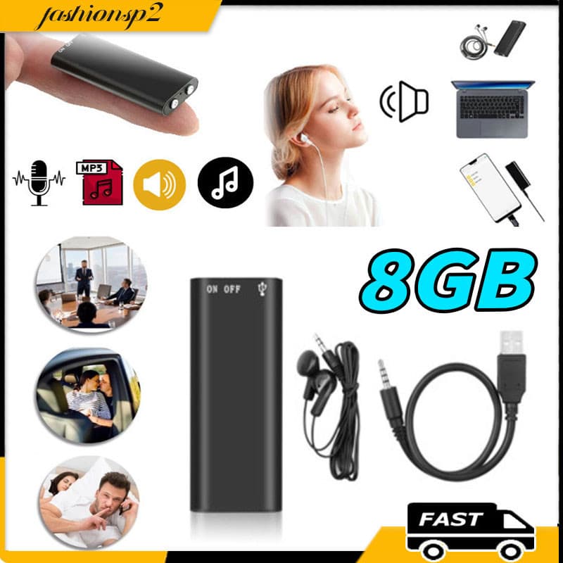 Mini Gravador De Voz 3 Em 1 Mp3 Player 8GB Oculto Nf Escuta No Carro Micro Grava 96 Horas Som Digital Grava