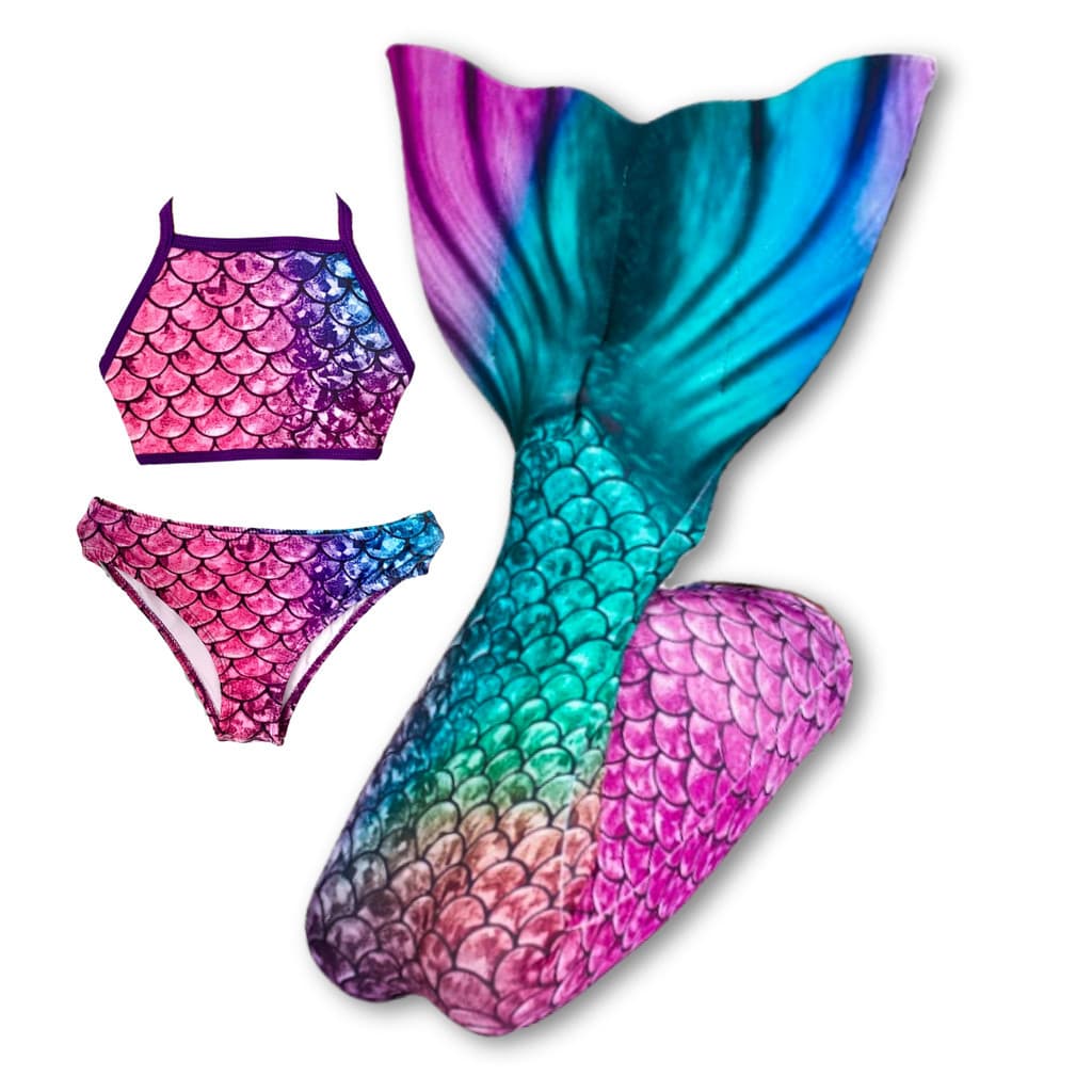 Kit Cauda de Sereia Infantil Com Biquini - Várias Cores