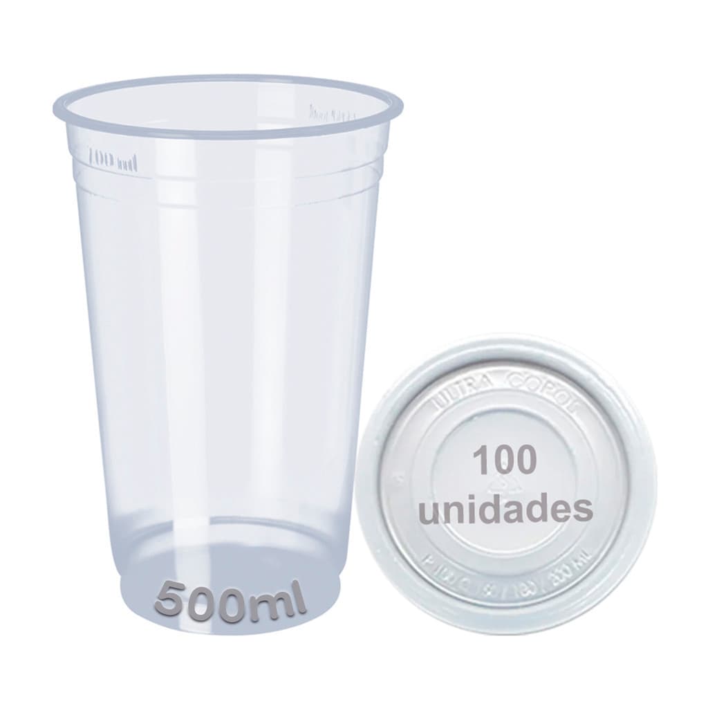 COPO 500ML DESCARTAVEL C/TAMPA SEM OU COM FURO PP LISO 100 UNID CHOPP SUCO