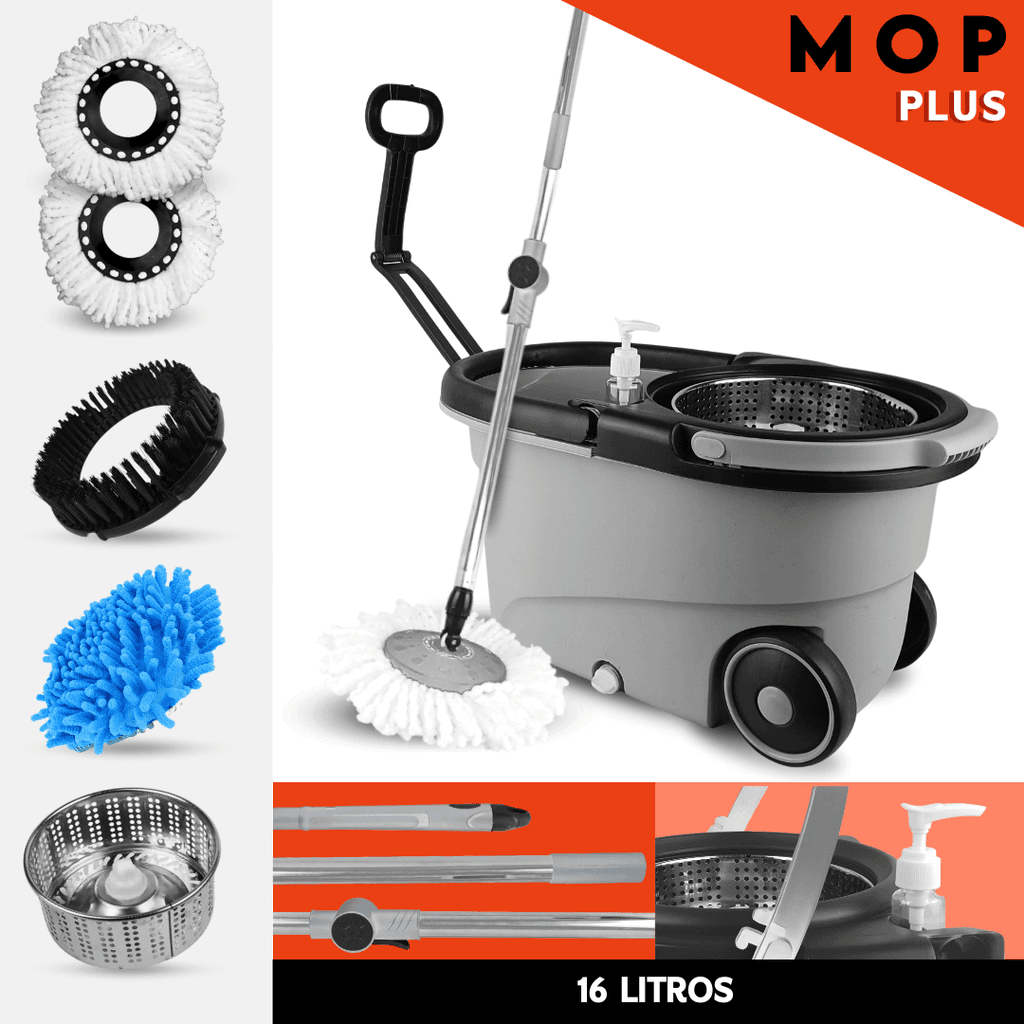 Mop Giratório Com Cesto Em Inox - Cabo 150cm - Completo - Nybc