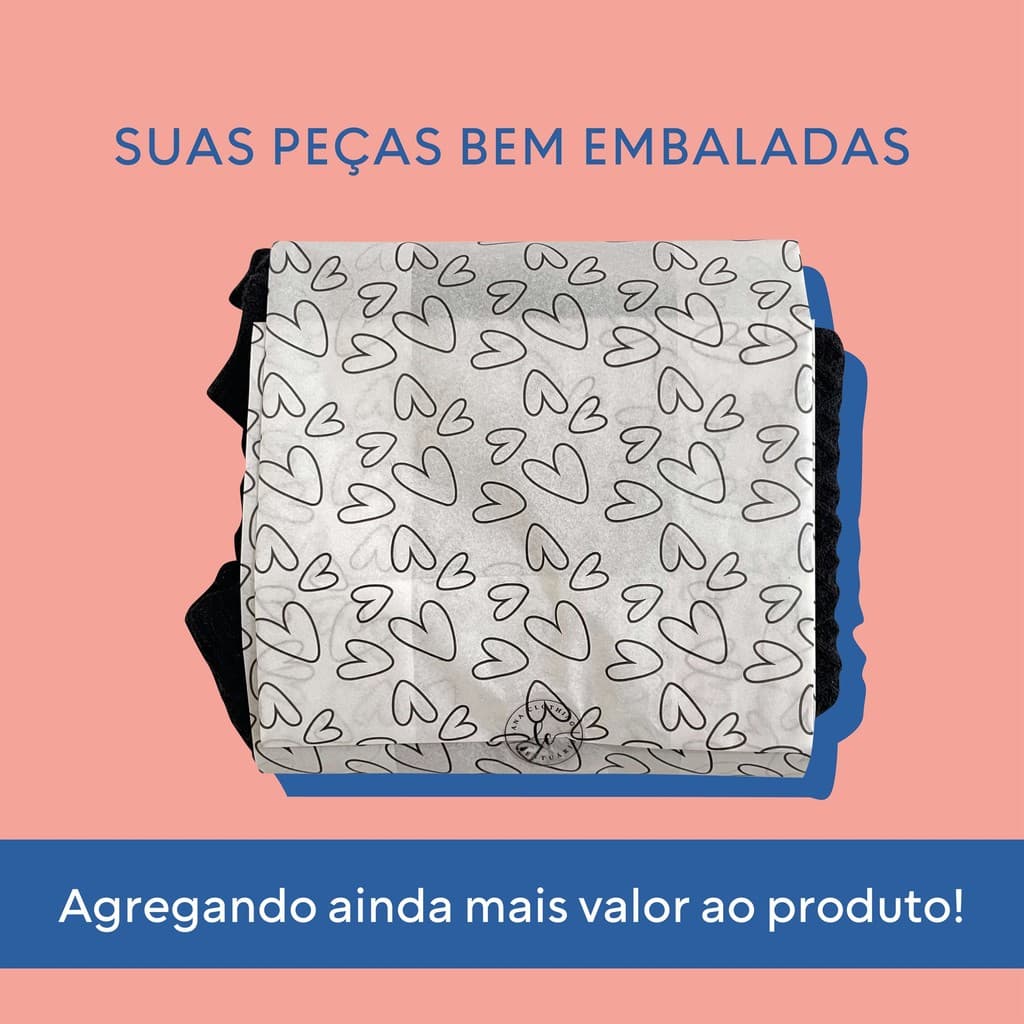 Papel De Seda Premium Estampa Coração Kit com 50 Folhas Delicada e Sofisticadas Para Lojas Roupas Ateliê Artesanato