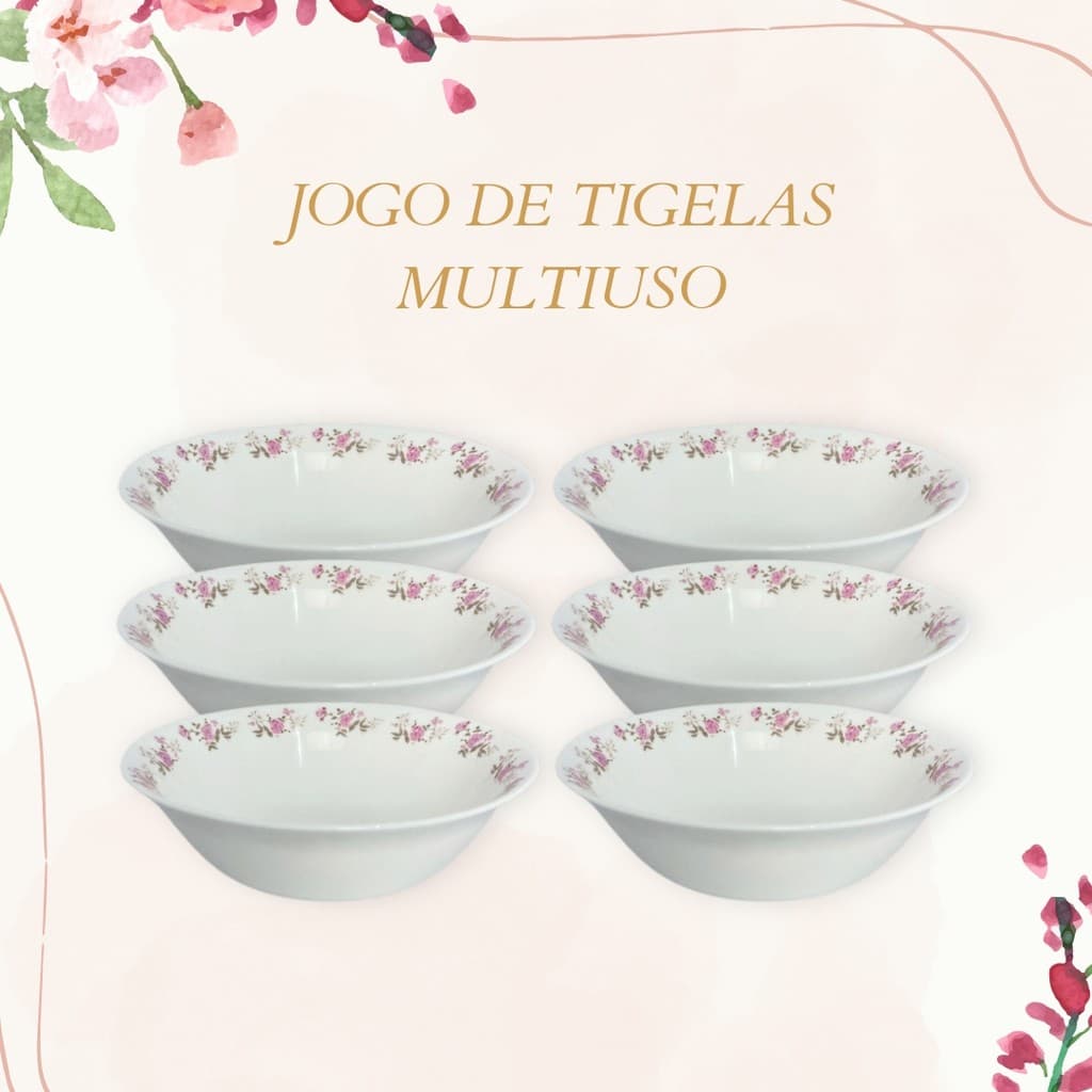 Jogo De Tigelas De Vidro 500ML 16cm Cumbuca Para Caldo, Sobremesa 6 ou 12 Peças Flores Na Borda