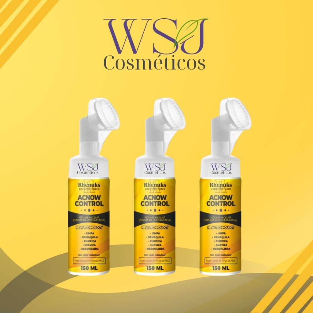 Kit 03 - 03unid (03) Mousse Micelar Espuma de Limpeza Facial Acnow Control 150ml Rhenuks