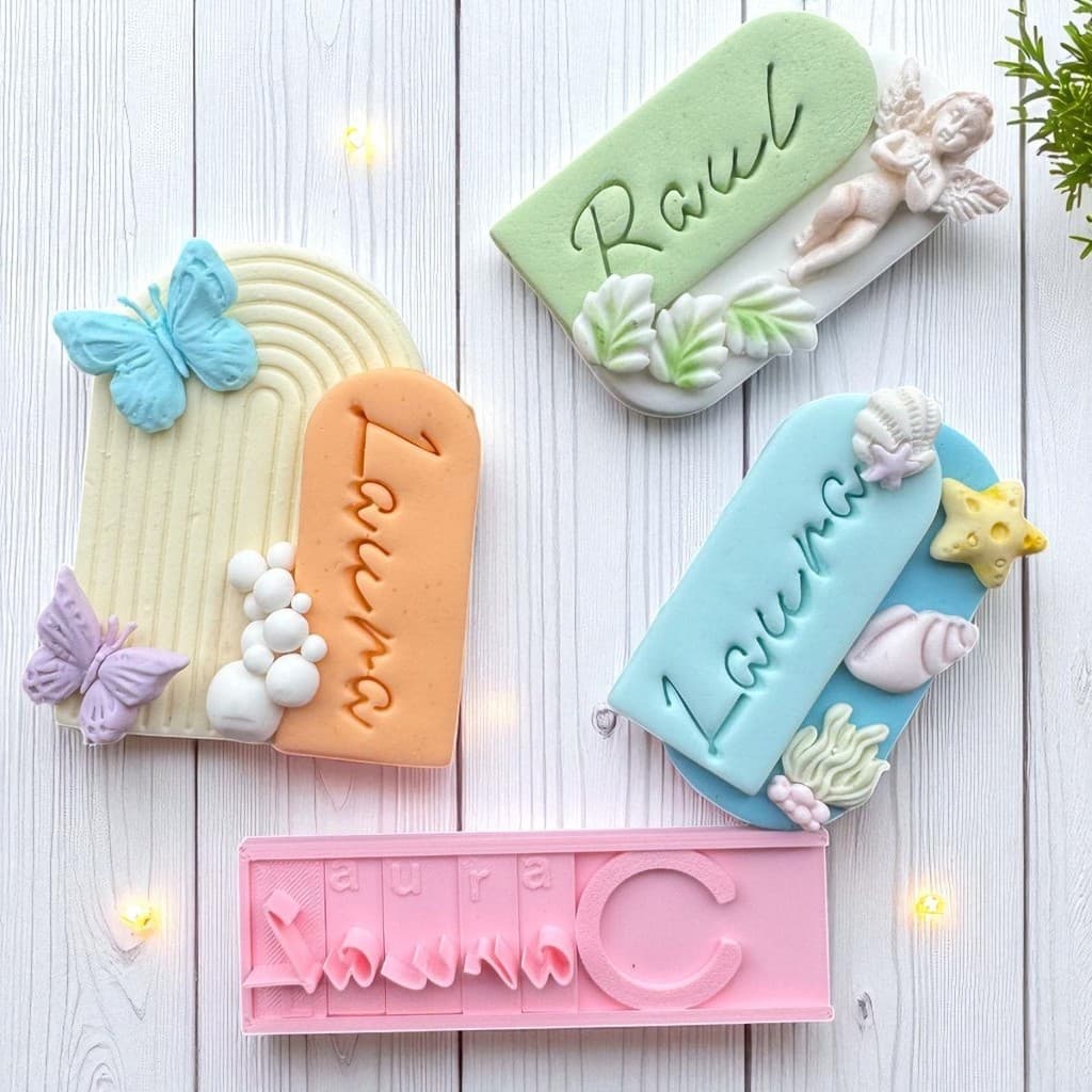 Carimbo Marcador Alfabeto Laura com Letras, Números e Régua para Doces, Massas, Biscoitos e Biscuit