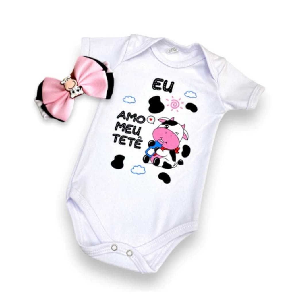 Body Bebê Temático Meu tete Vaquinha fazendinha Mesversario animais