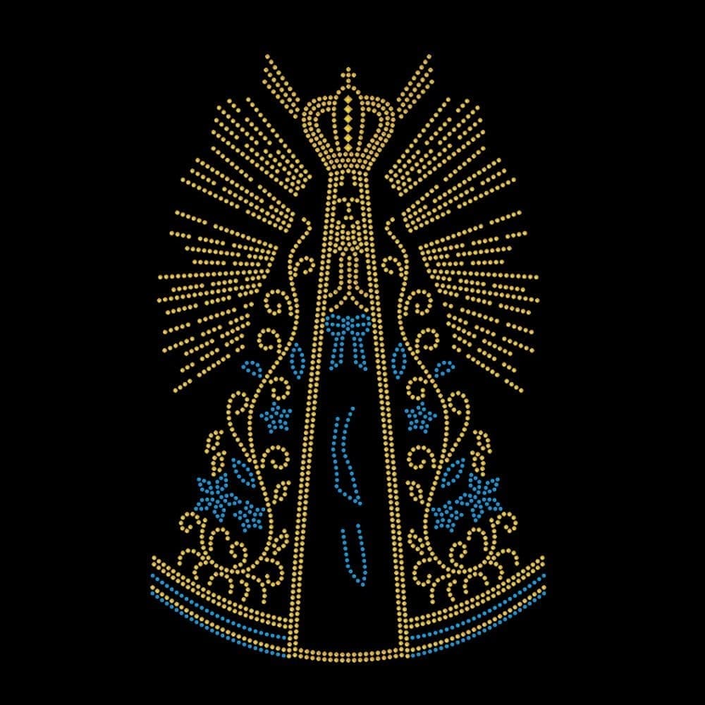 Aplique Nossa Senhora Aparecida Raio em strass hotfix termocolante.