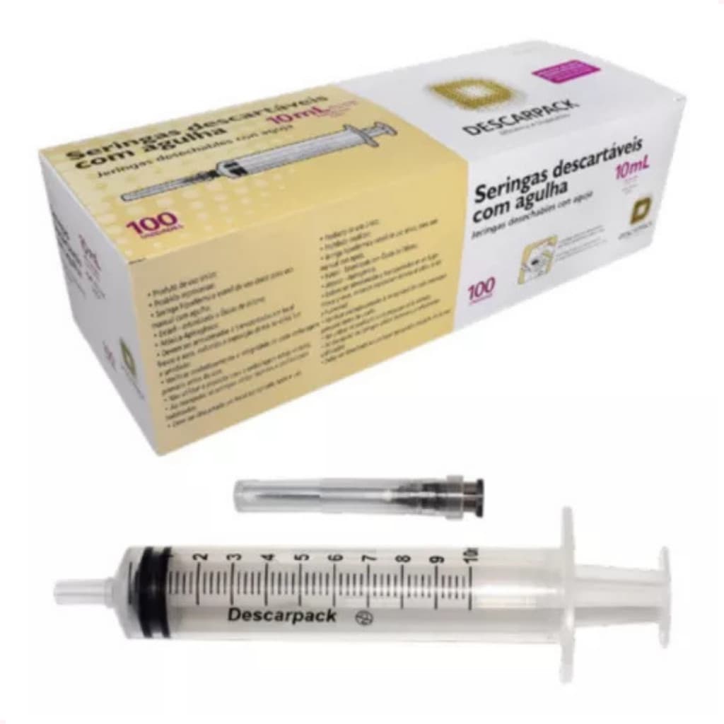 Seringa 10ml com Agulha 25 x 0,7 mm 100 Un. - Luer Slip Full
