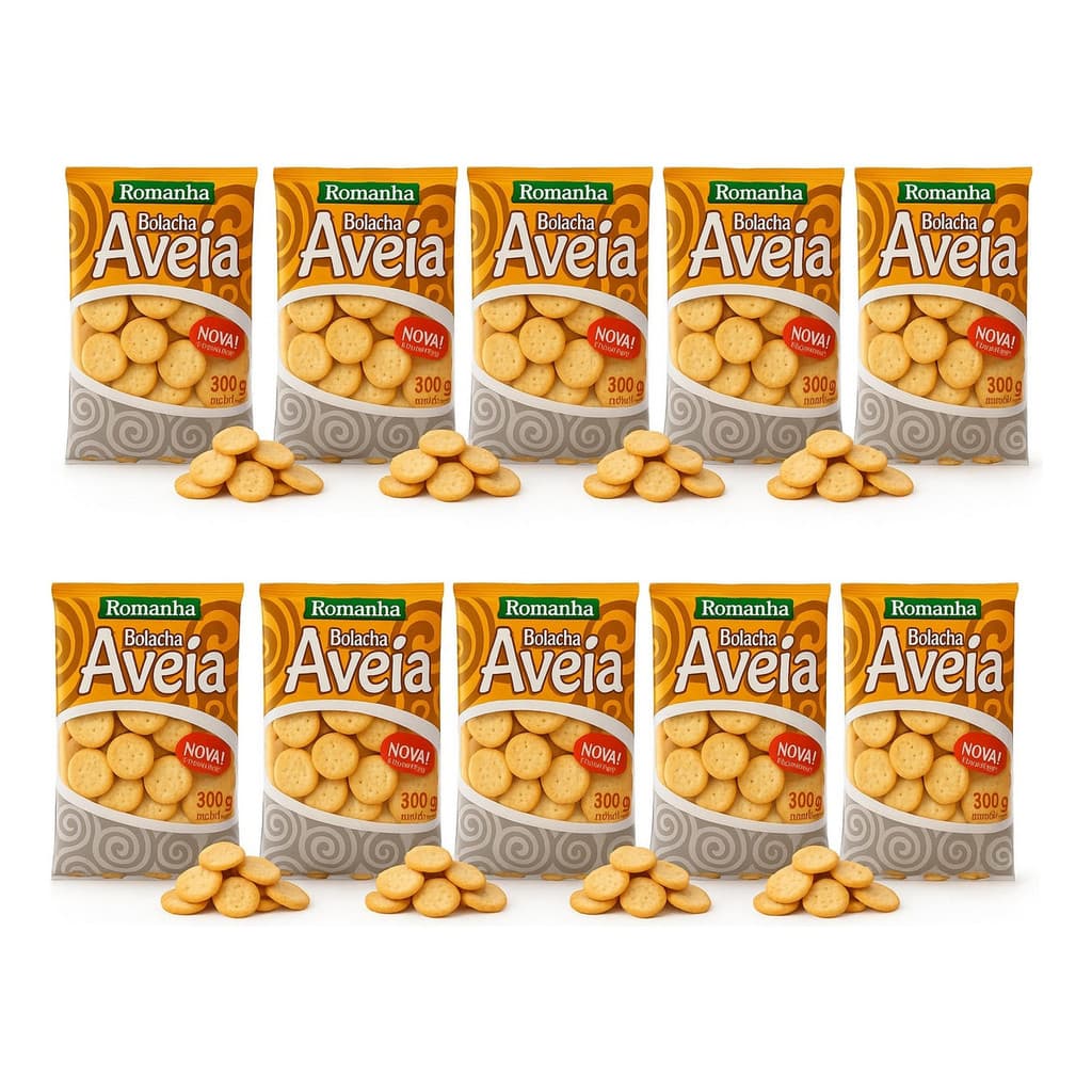 Bolacha Integral Romana Aveia 300g  - Kit 10 Unidades