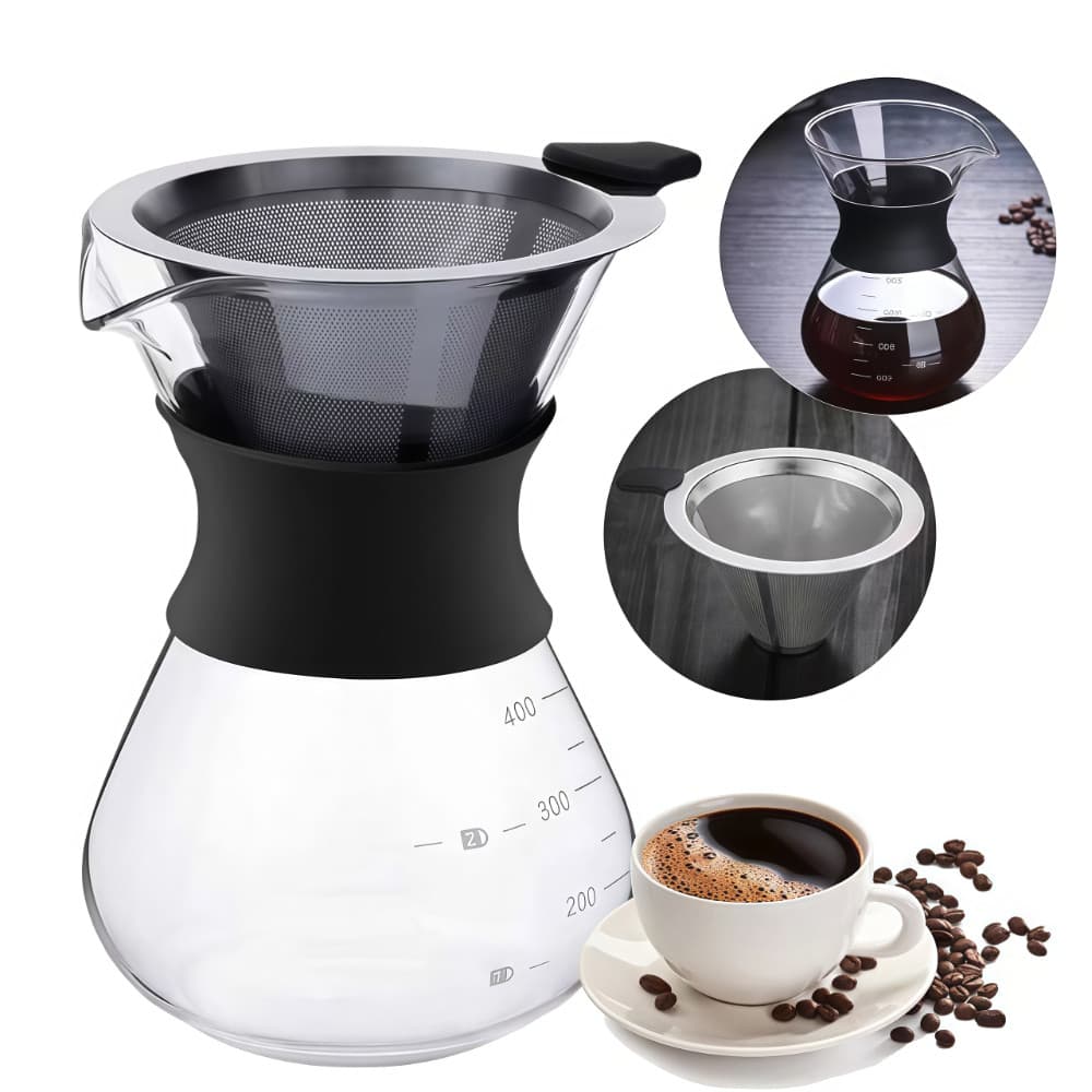 Jarra De Café Cafeteira Premium 400 Ml Com Passador De Vidro Borossilicato E Anel De Silicone