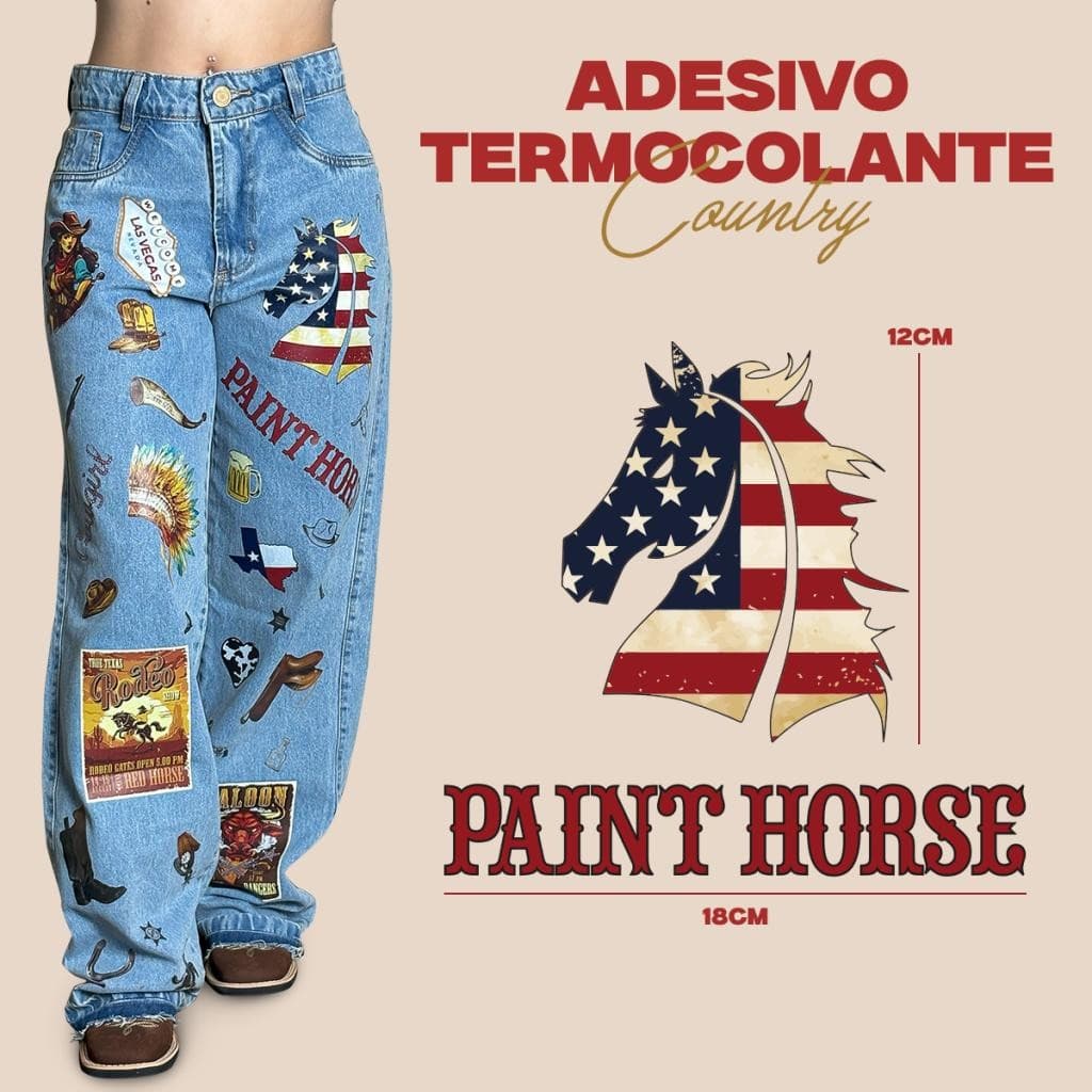 Adesivo DTF Country Termocolante Calça Jeans Jaqueta Personalizada Rodeio Barretos Show