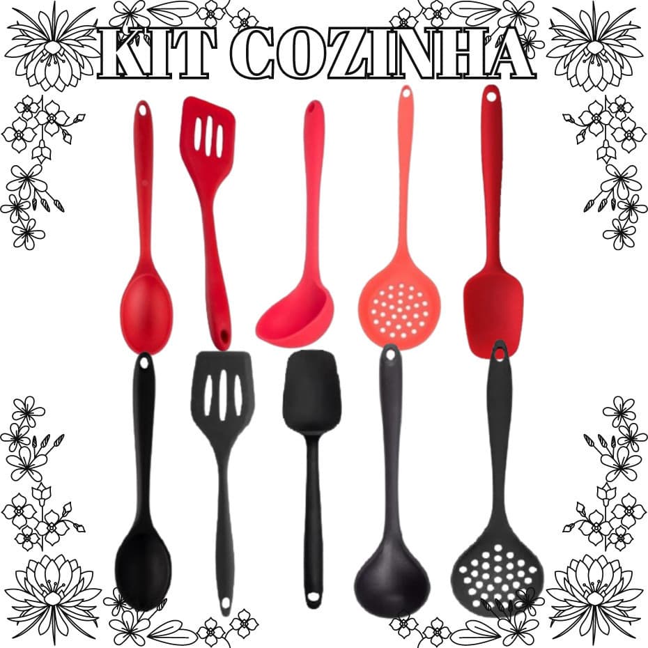 Kit 5 Ou 4 Peças De Silicone Espátula Concha Colher Escumadeira Espátula Vazada Para Cozinha