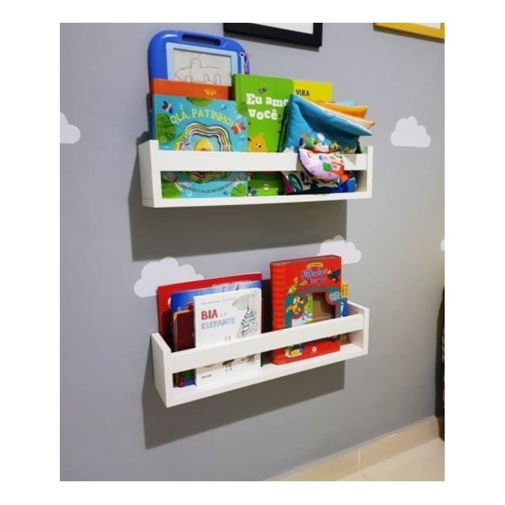 Kit 2 Prateleira 40cm Branco Livro Revista Infantil 4010