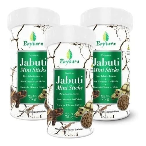 Ração Poytara Jabuti Filhote Mini Sticks Crescim. 75g C/3 Un