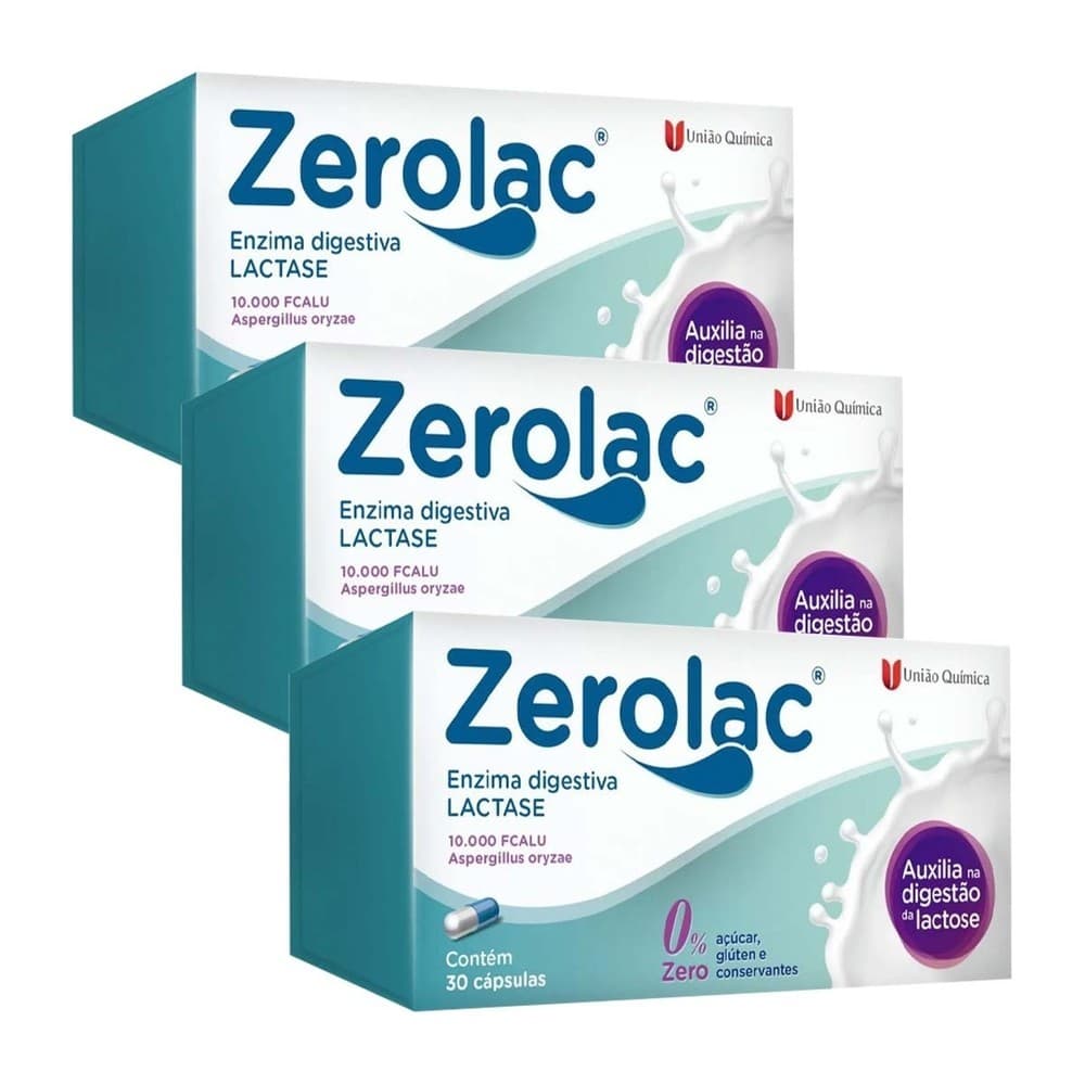 Kit 3 Zerolac Enzima Lactase 10.000 30 Caps Original Zero Açúcar